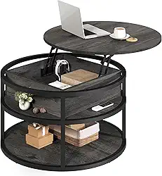 YITAHOME Mesa de centro redonda elevatória com armazenamento, mesas de centro de fazenda para sala de estar, mesa de centro moderna com compartimento de armazenamento oculto, mesas centrais redondas,
