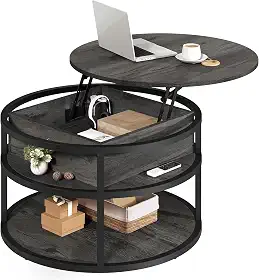 YITAHOME Mesa de centro redonda elevatória com armazenamento, mesas de centro de fazenda para sala de estar, mesa de centro moderna com compartimento de armazenamento oculto, mesas centrais redondas,