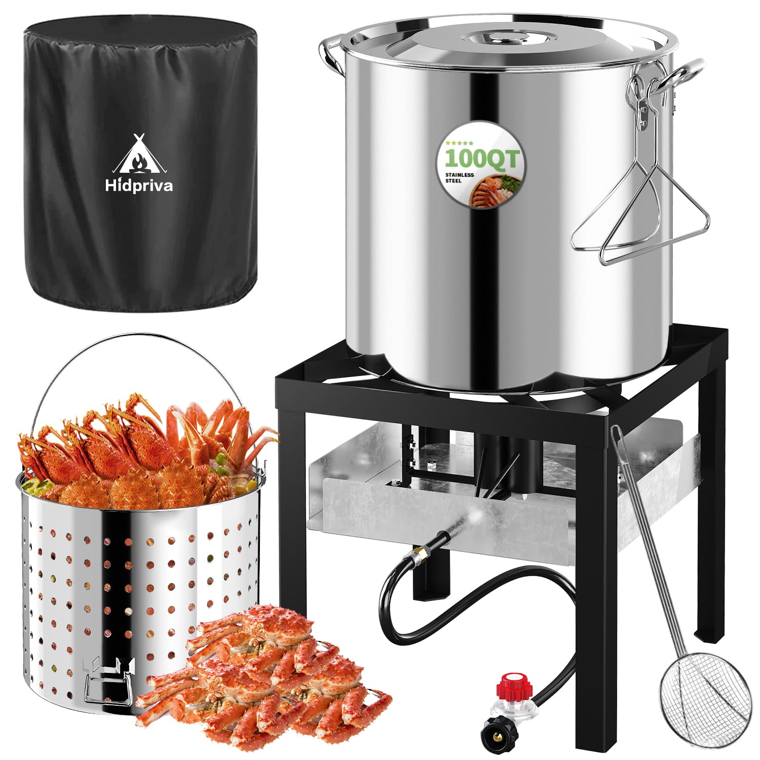 Hidpriva stainless steel 100 qt crawfish boiler kit with skimmer and cover