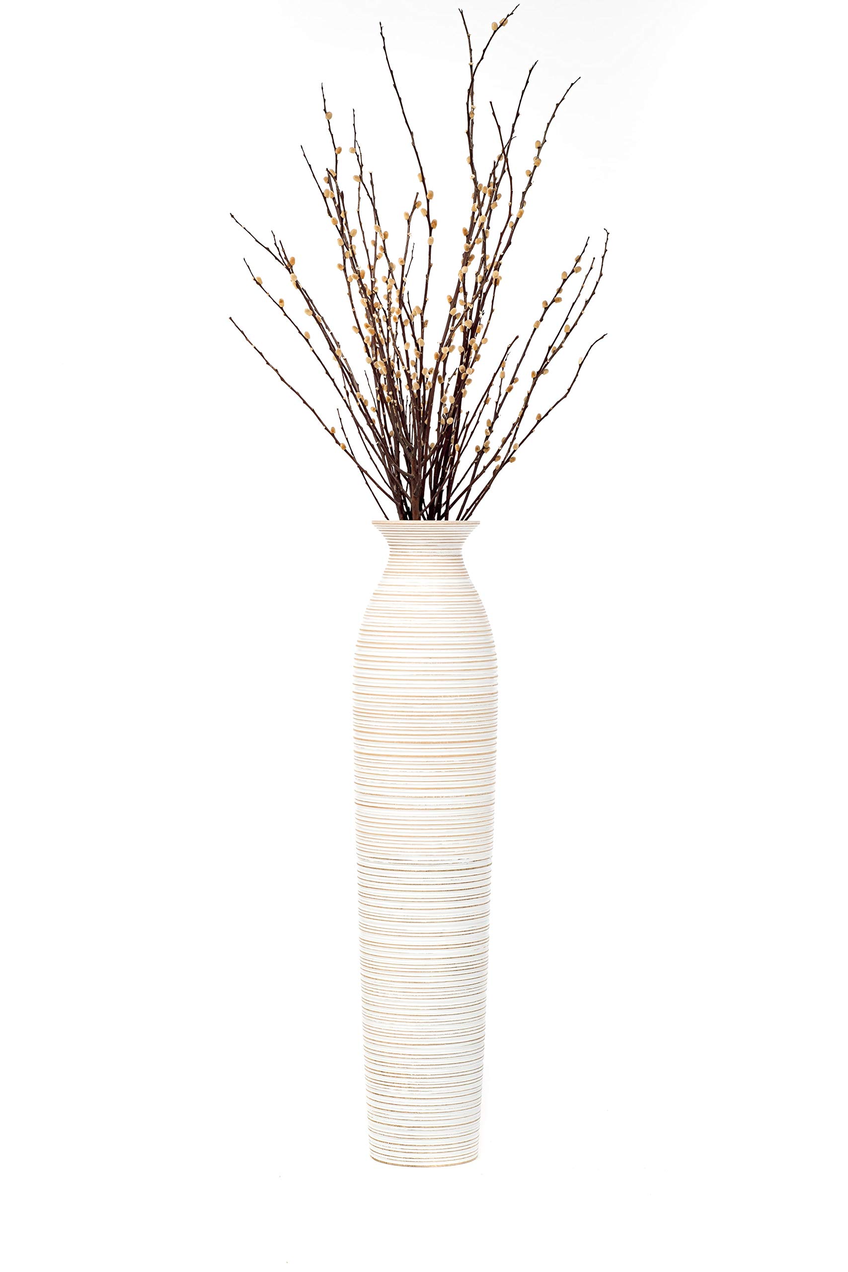 Leewadee Grand Vase de Sol 85 cm Bois de Manguier Pampa & Fleurs Séchées