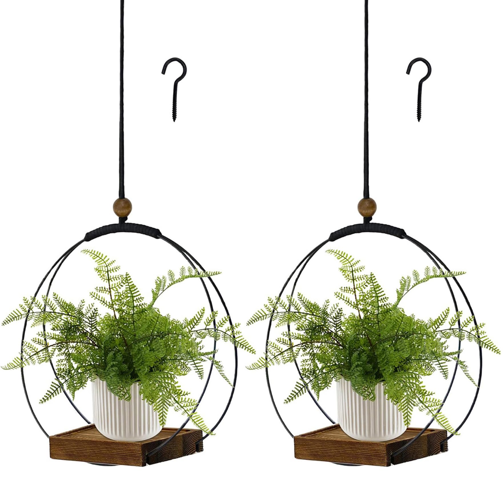 Panier suspendu pour plante : lot de 2 supports muraux en bois et fer Boho Chic