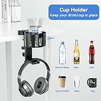Vista 5 de KDD 5 in 1 Desk Controller Holder - Rotating Headphone Hanger with Cup Holder - Clamp On Desk Organizer Holds Controller, Headphone, Cup, Mobile