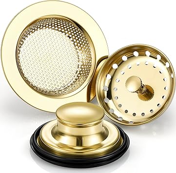 Mudder 3 Pcs Kitchen Sink Drain Strainer and Stopper Stainless Steel Garbage Disposal Plug with Handle Universal Anti-Cloggin