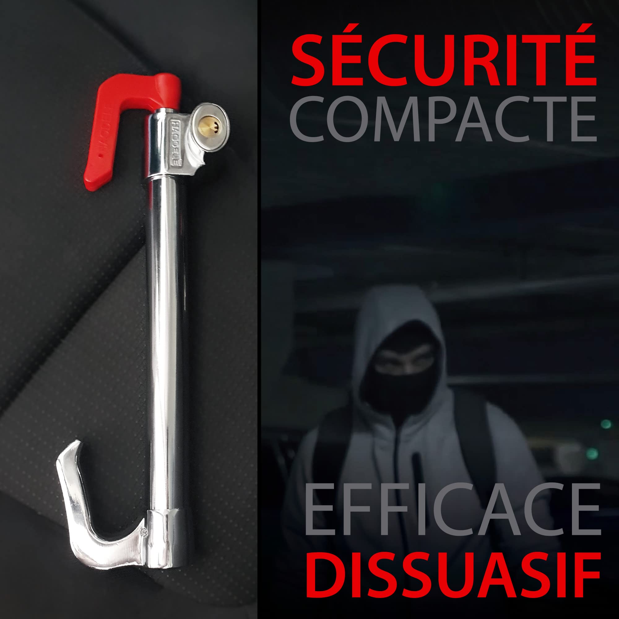 KRASER KR837 Canne Antivol Voiture Volant Pedale Haute Sécurité, Crochet Télescopique Plus Extensible, Bloque Volant Efficace et Dissuassif, Robuste Barre Bloc Anti Vol Universelle Auto, Camping-Car