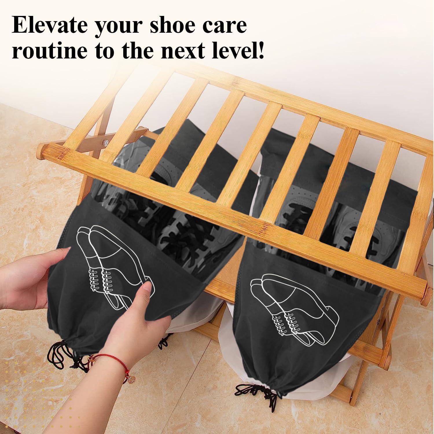 XML Shoe Bag Pouch Cover for Travel Gym Storage Organizer Accessories Non-Woven for Men & Women Multipurpose Travelling Essentials-(Pack OF-12/BLACK) 1