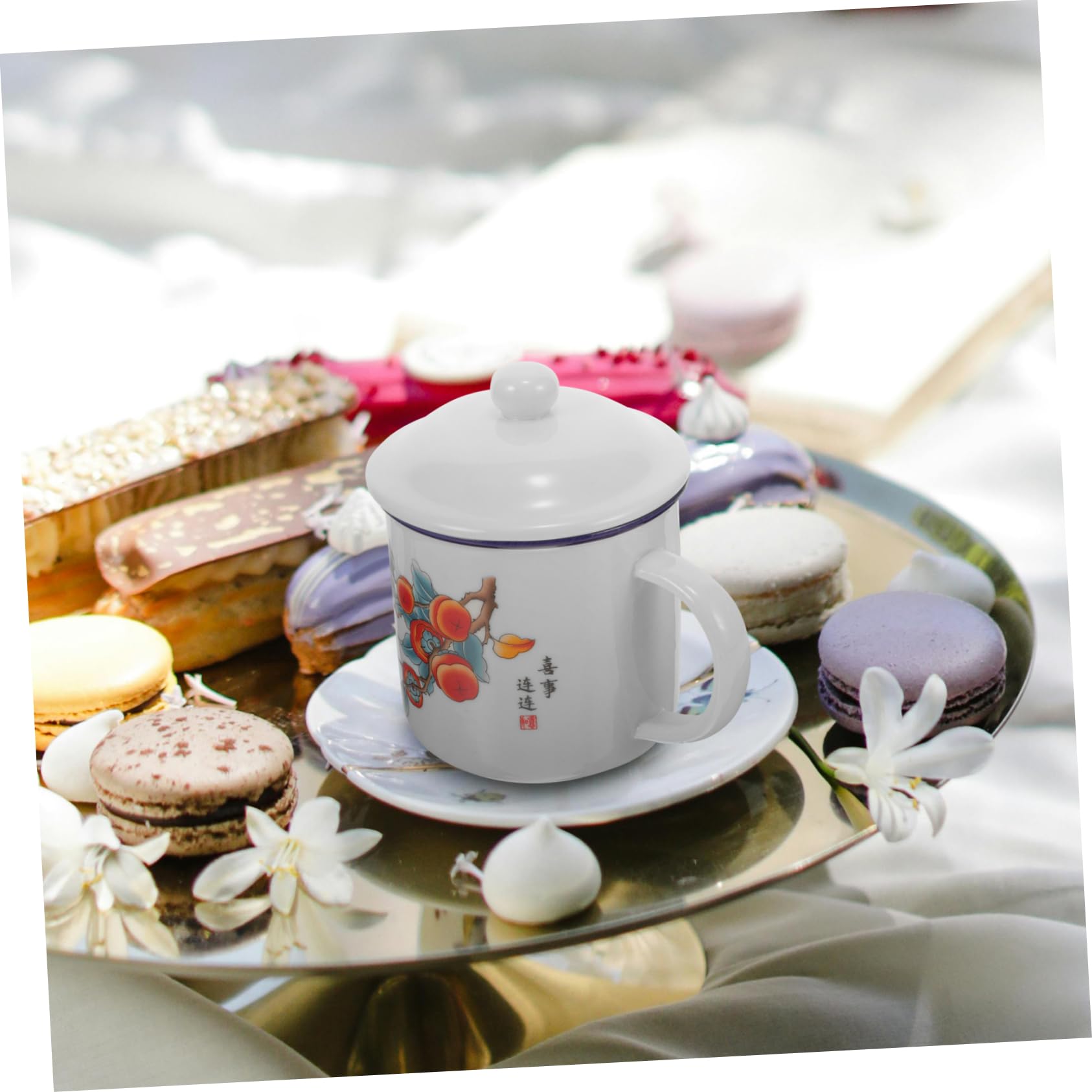 BESPORTBLE 3stücke Vintage Emaille Becher Mit Deckel Robuster Trinkbecher Für Outdoor-aktivitäten Praktischer Und Stilvoller Kaffeebecher Für Teeliebhaber Spülmaschinenfest Und Langlebig