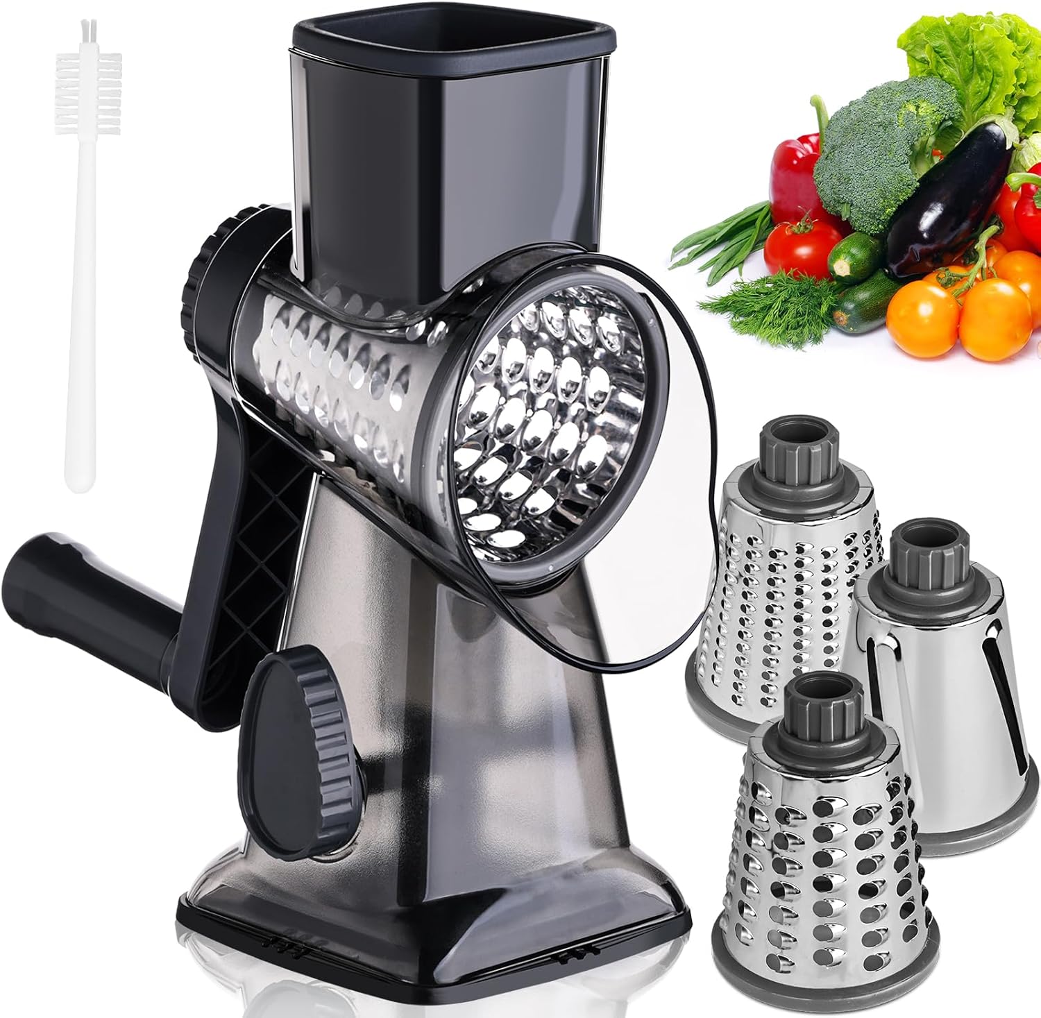 HANSGO Rotary Cheese Grater, Manual Cheese Shredder with Handle and 3 Interchangeable Blades Kitchen Vegetable Slicer for Fruit Nuts Black HANSGO Rotary Cheese Grater, Manual Cheese Shredder with Handle and 3 Interchangeable Blades Kitchen Vegetable Slicer for Fruit Nuts Black