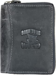 Born to be Wild Large Dark Grey Genuine Strong Zip-around (zipper around) Leather Wallet Shark