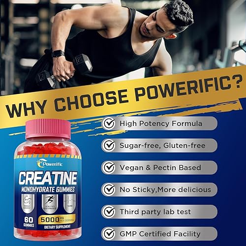 Miniatura 7 de Gomitas de monohidrato de creatina para hombres y mujeres, gomitas preentrenamiento con taurina, vitamina B6 y monohidrato de creatina B12