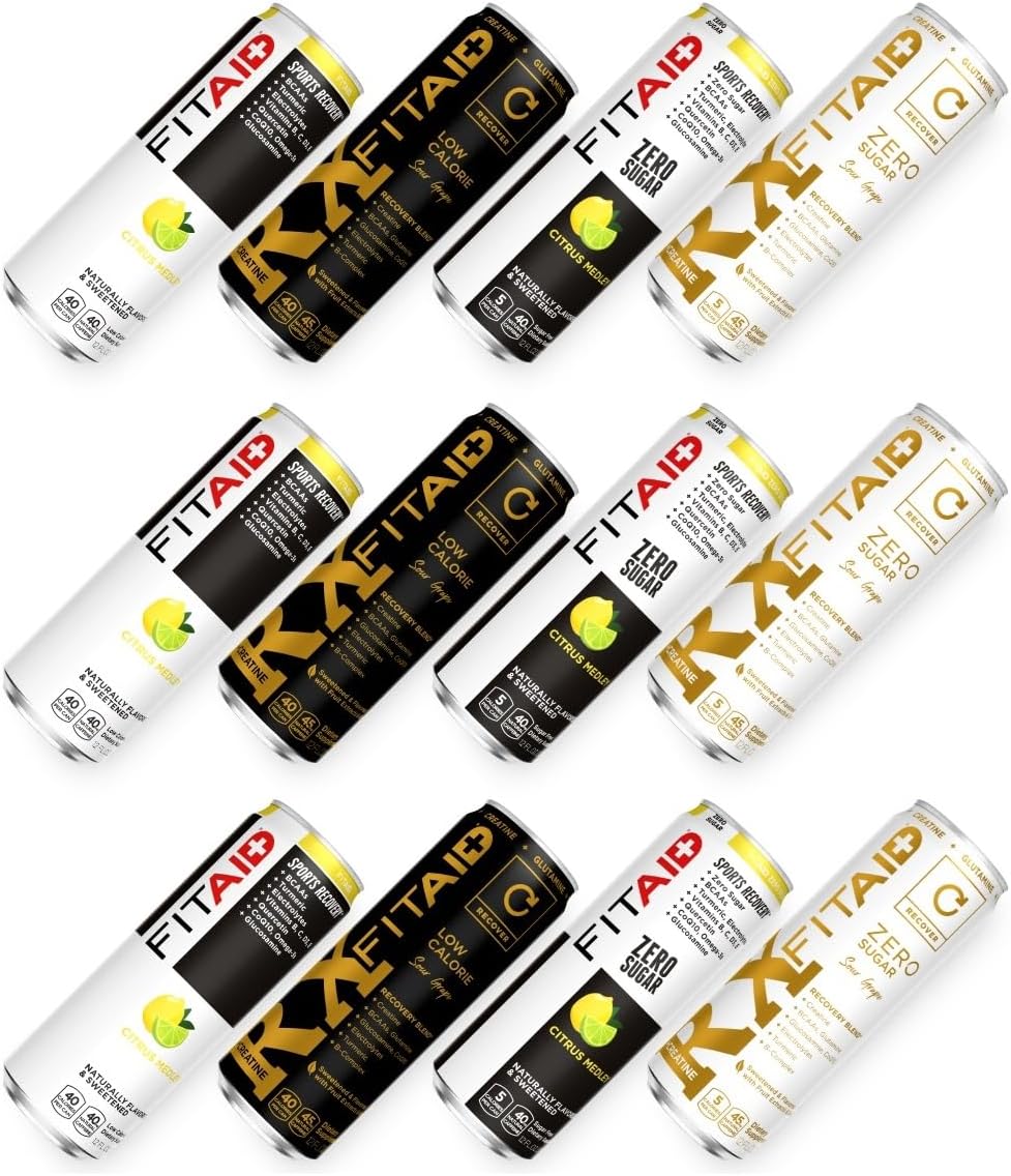 FITAID Post-Workout Recovery Drink Variety Sampler Pack, No Artificial Flavors or Sweeteners, 100% Clean, Vegan, Gluten-Free, Keto-Friendly, Paleo Friendly, 4 Flavors (Pack of 12)