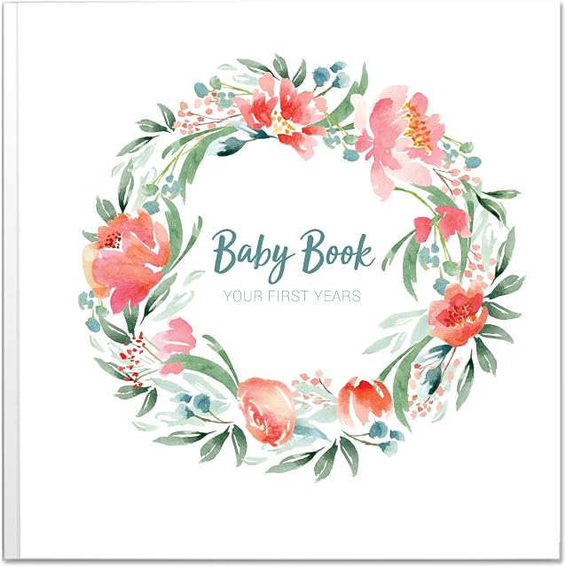 Peachly Baby Memory Book for Girls Milestone Keepsake Journal | First Five Years Baby Girl Memory Book | Baby Keepsakes First Year Memory Book | Baby Girl Baby Book | Bloom