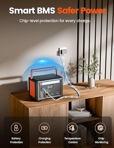 Miniatura 7 de Estación de energía portátil de 600 W, batería de iones de litio de 299 Wh, salida de CA de onda sinusoidal pura de 120 V, carga rápida USB-C PD de