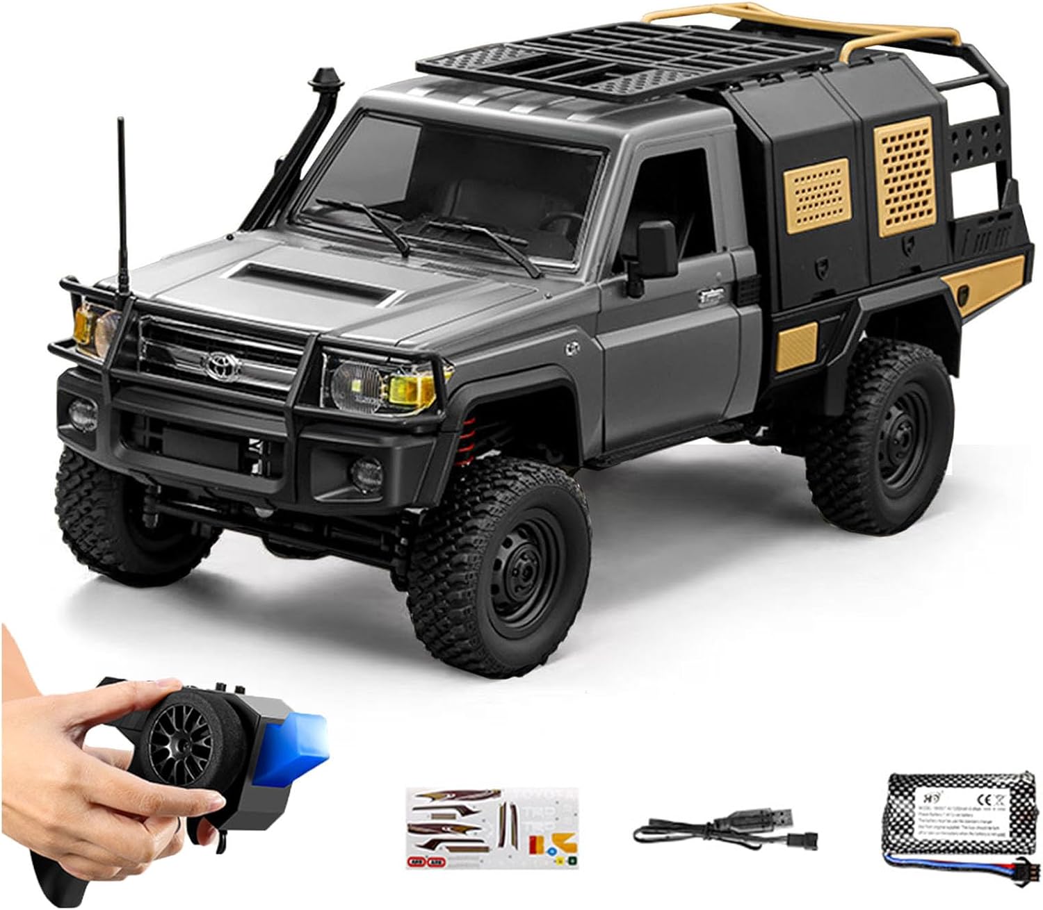 YIKESHU Remote Control Car, 1/12 Scale 4WD Off-Road Rc Cars with LED Lights, 2-Speed 2.4GHz Proportional Control, All Terrain RTR Hobby Toy for Adults (Black)