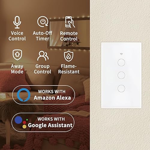 Miniatura 2 de Interruptor de luz Wi-Fi, interruptor inteligente de 2.4 GHz con Alexa y Google Assistant, un solo polo, control remoto, horario, requiere cable