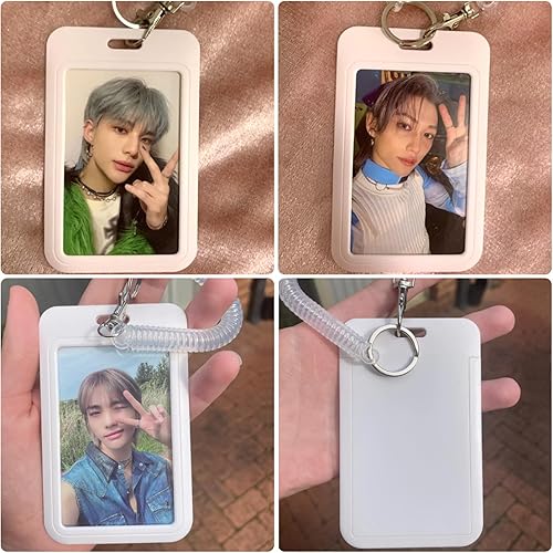 Miniatura 2 de Llavero acrílico para tarjetas fotográficas, soporte para tarjetas de identificación de 3 pulgadas, tarjeta de autobús, cuentas de colores, colgante