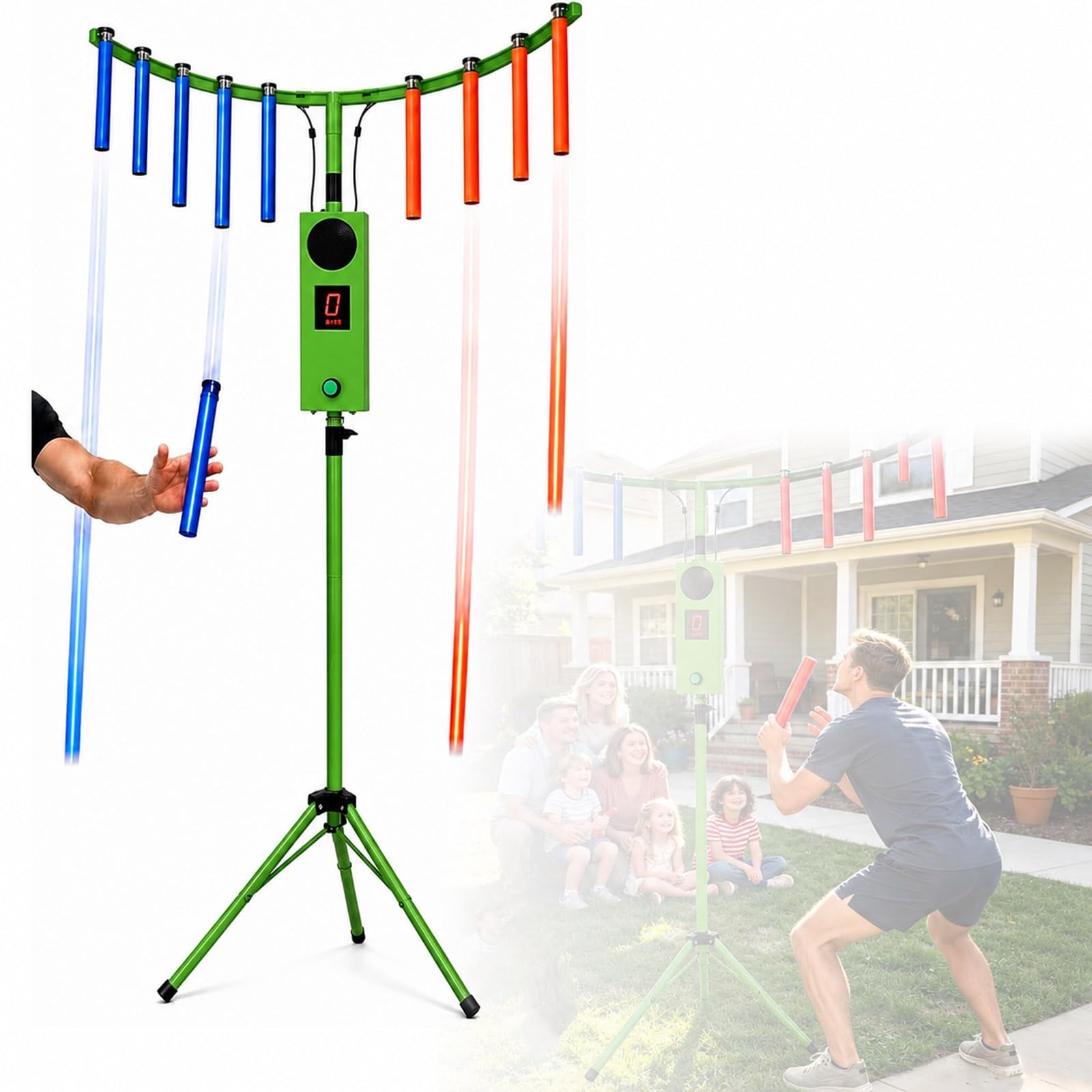 Gioco di Coordinazione Occhio Mano, Catch Stick con Modalità Regolabili | Effetti LED, Musica e Diverse Velocità per Feste, Compleanni, Attività di Gruppo e Tempo Libero(Green)