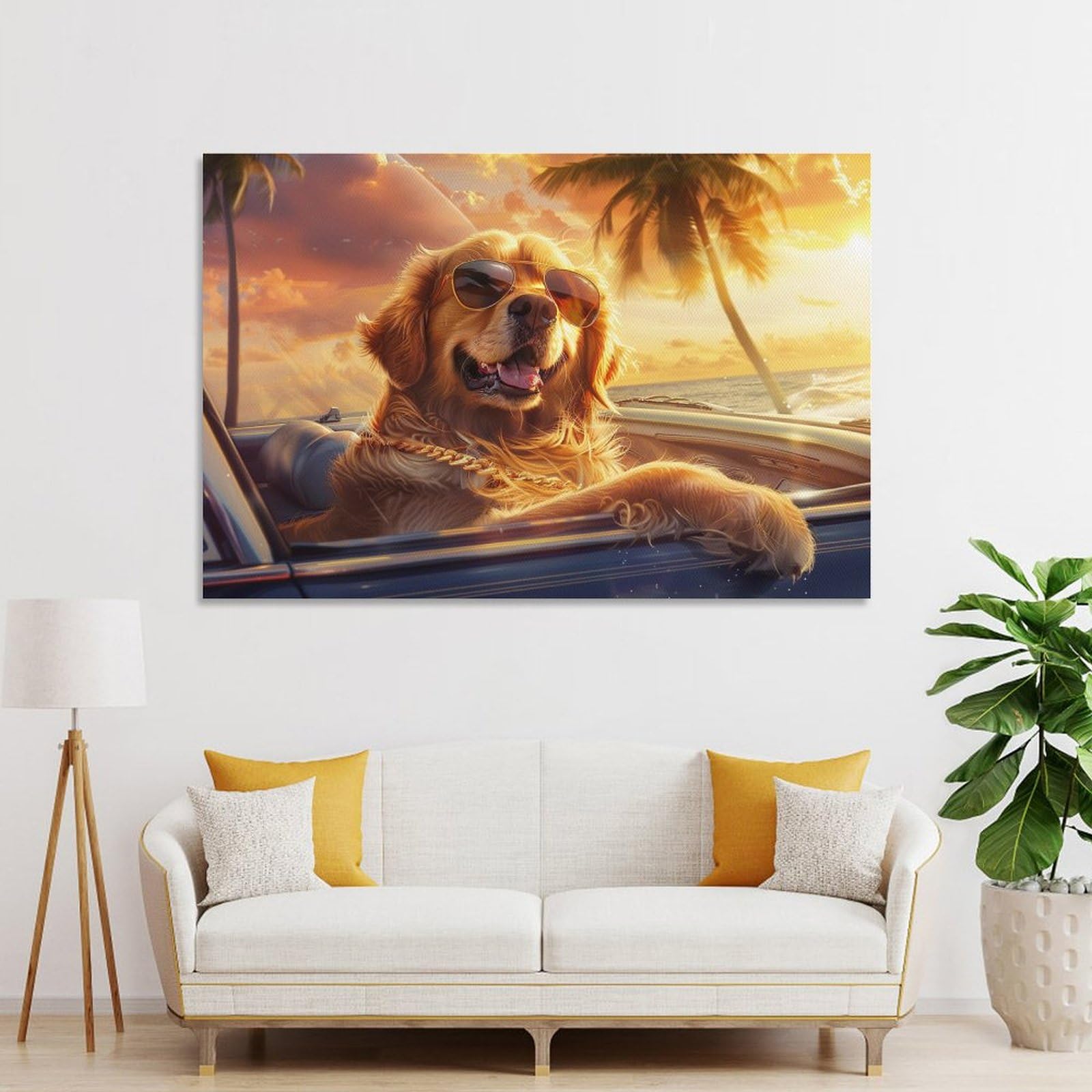 Amazon.co.jp: 絵画 ヨットに座って景色を眺めるゴールデンレトリバー