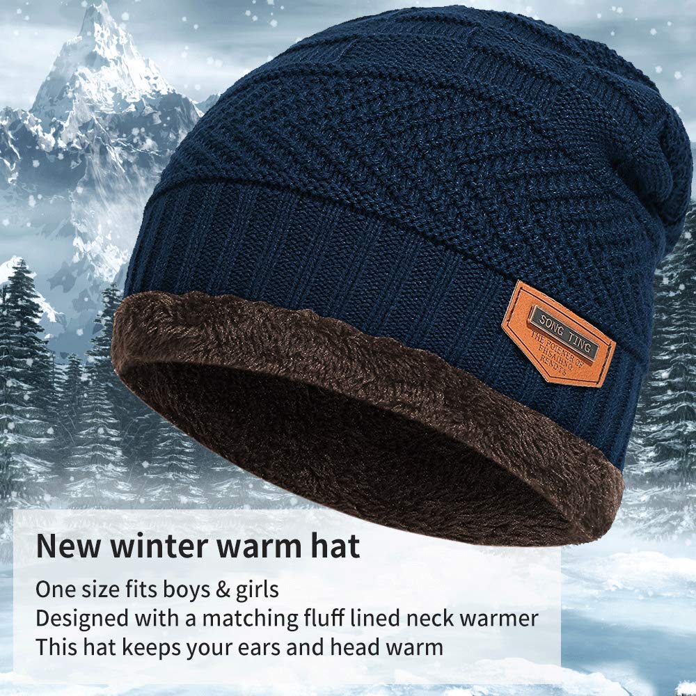 Gorro y Bufanda Niño, Conjunto Gorro y Bufanda de Punto 2 en 1, Gorro y Bufanda de Invierno con Forro Polar para Niños y Niñas