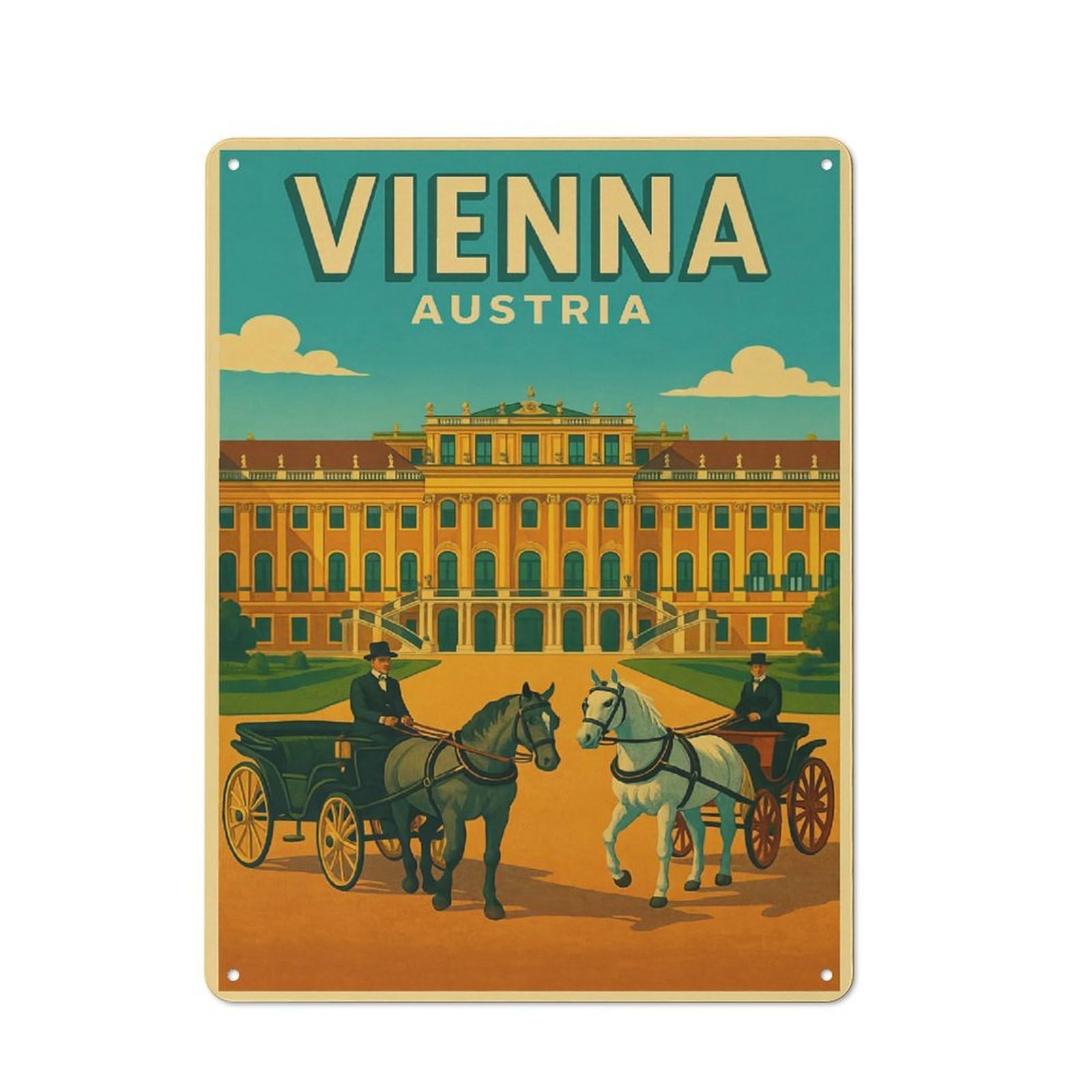 Junmoney Style-11 Vienna Austria Vintage Travel Retro Tin Wall Plaque 40X30cm For Home Office Or Studio, For Cooler-Month Interiors With Retro Character