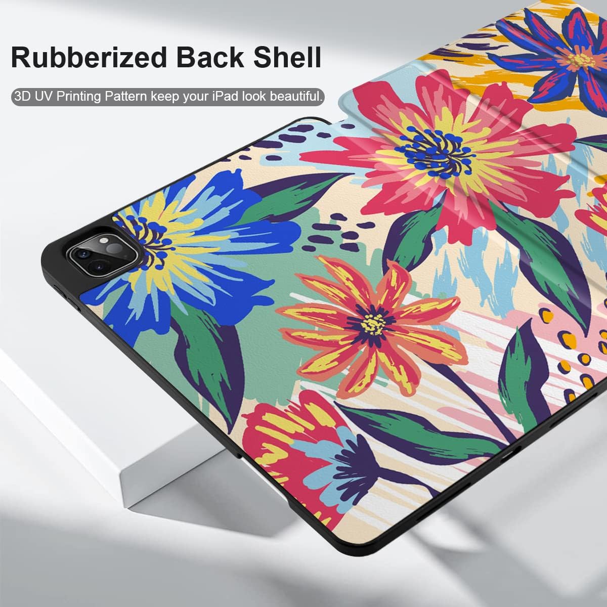 MEEgoodo for iPad Pro M2 12.9 Case 6th/5th/4th/3rd Generation 2022 2021 2020 2018 with Pencil Holder, Tablet Cover with Soft TPU Back Shell, Art Painted Flowers - Image 6