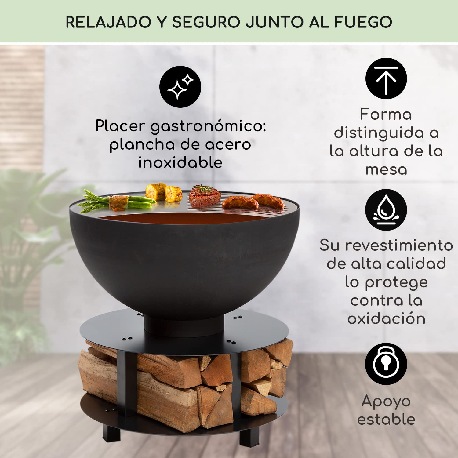 Blumfeldt Brasero Exterior para Jardin, Estufa Exterior para Camping, Brasero de Leña, Quemador de Leña de Acero Barbacoa, Estufas Exteriores y Terraza, Chimenea, Fireball Fire Pit 60x56x60 cm