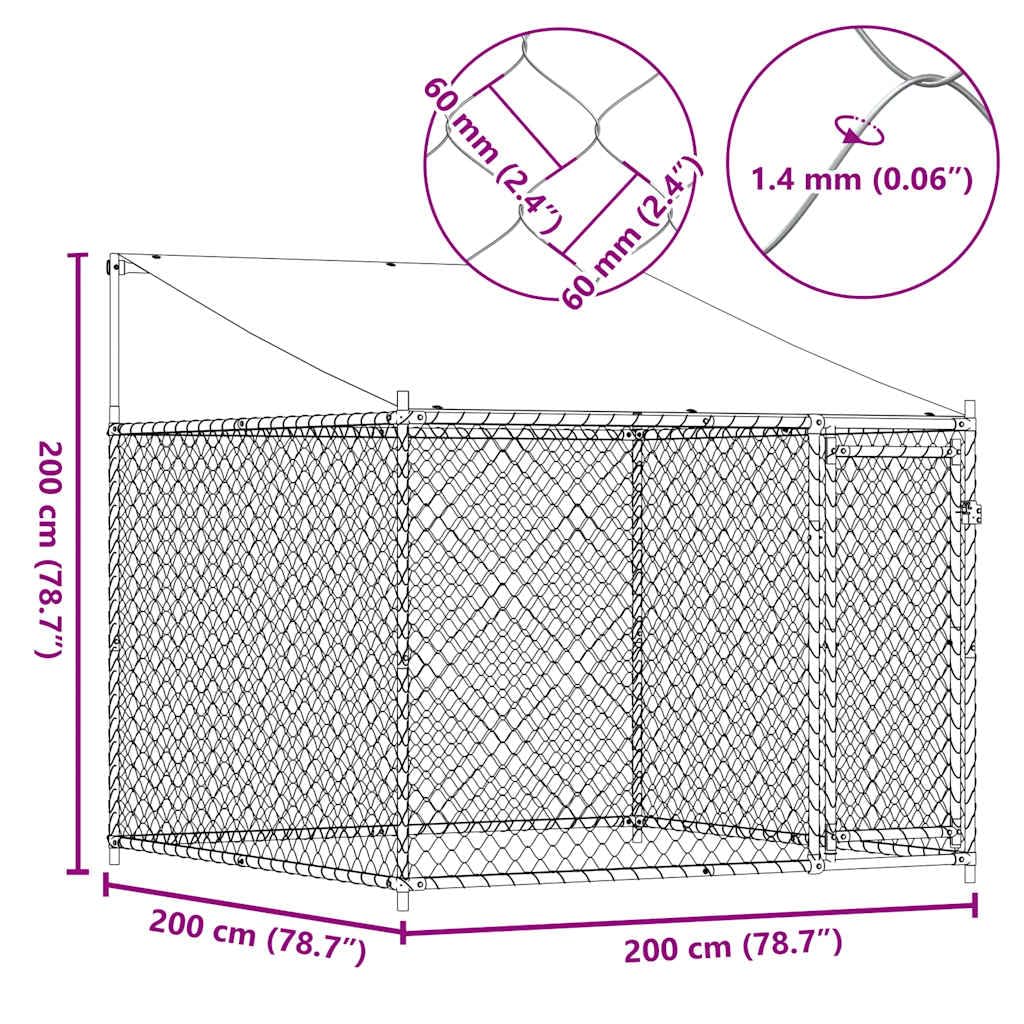 Chenil Extérieur avec Toit pour Chien, Chenil d'Extérieur Enclos Cage pour Chien Métal avec Toit et Porte Gris 2x2x2 m Acier galvanisé