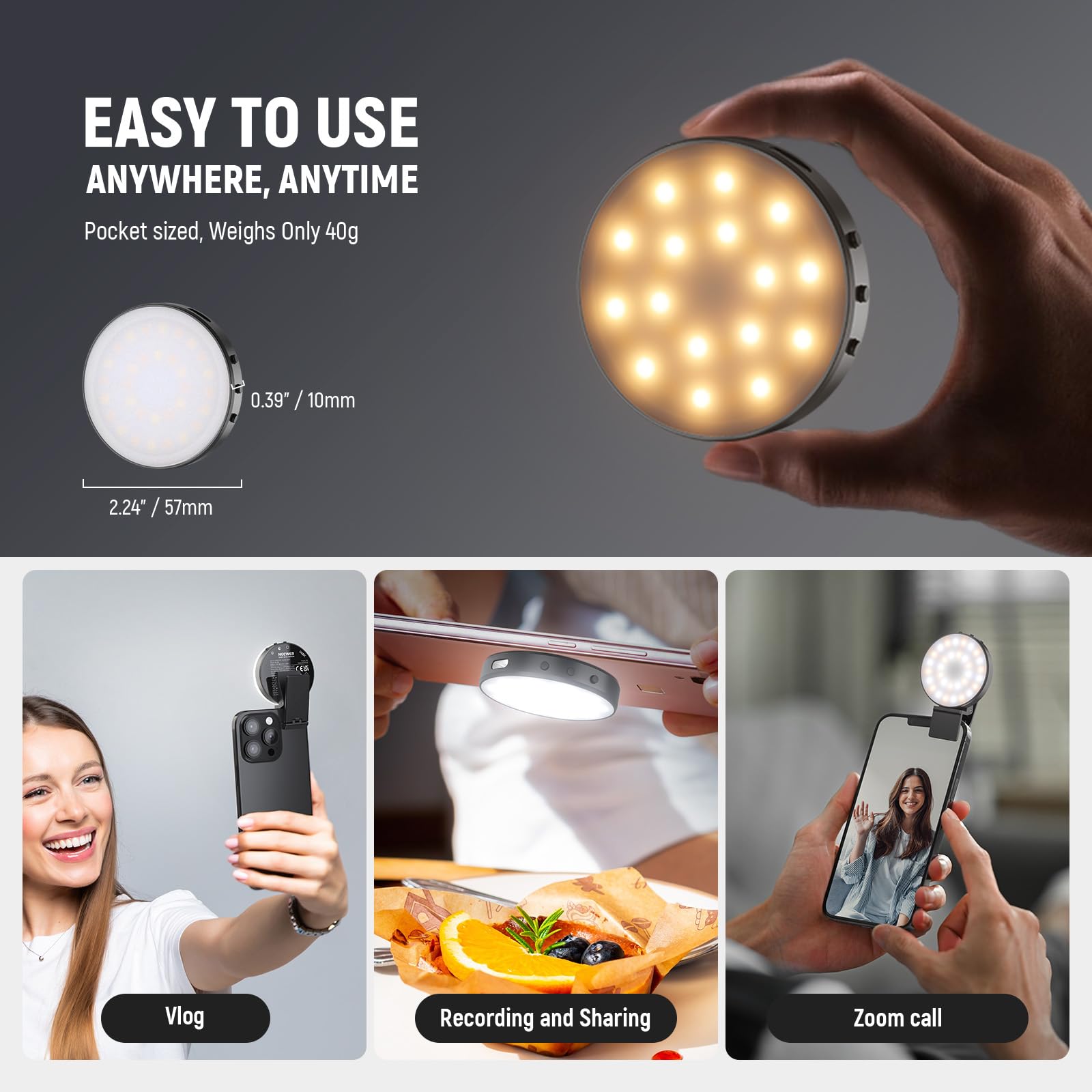 NEEWER Wersja podstawowa, magnetyczne światło do selfie, kompatybilne z MagSafe iPhone, 1 W, metalowy pierścień wypełniający do telefonu, oświetlenie do laptopa, wideokonferencji, nagrywania makijażu
