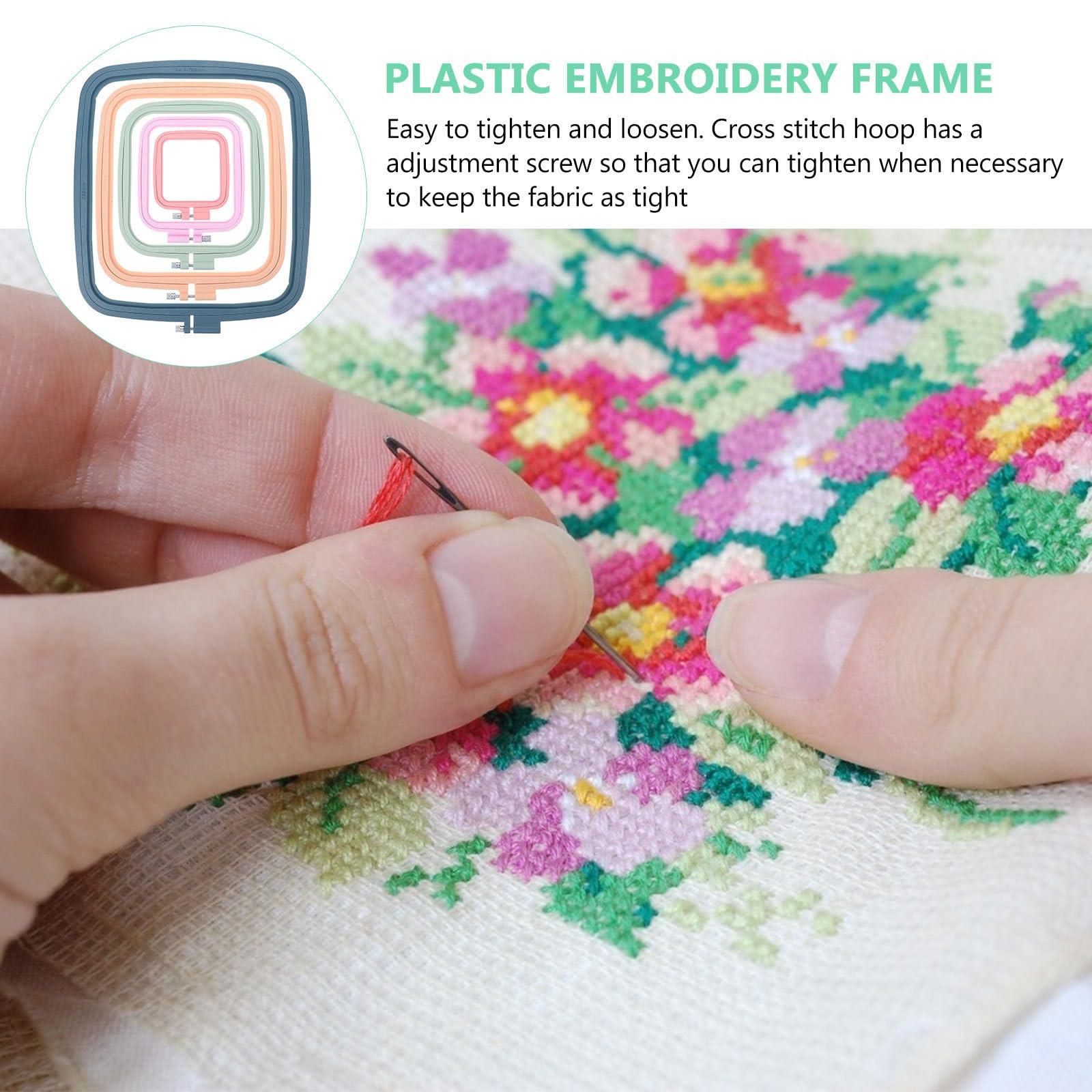 DEARMAMY 5 Stück Kunststoff Stickrahmen Quadratisch und Oval Kreuzstichringe für Selbstgemacht Handstickerei Stofffixierung für Anfänger und Handarbeitsdeko Zufällige Farbe Zufällige Farbe