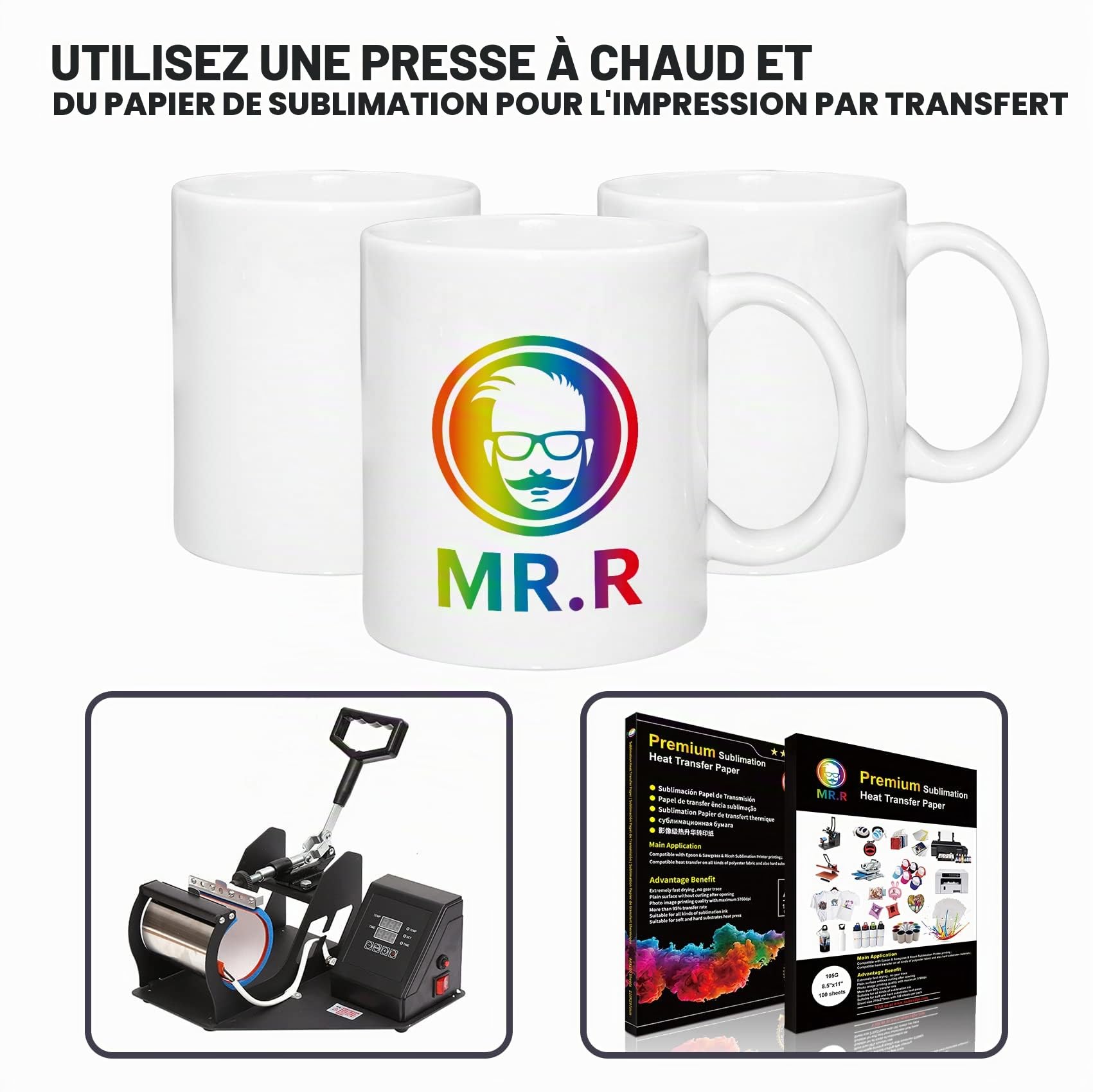 MR.R Ensemble de 36 tasses en céramique blanche pour café, compatible lave-vaisselle, 11 oz, tasse classique en céramique blanche pour le lait, le thé, le cola, l'eau