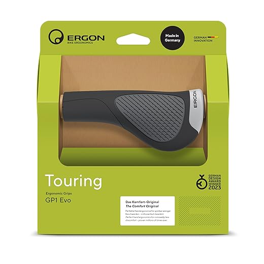 Ergon GP1 Evo Ergonomic Wing Grips | Comfort Grip for Touring, E-Bikes & Commuting | Made in Germany with Dual Rubber Durometers & Forged Aluminum Clamps | Small, Large, Twist Shift