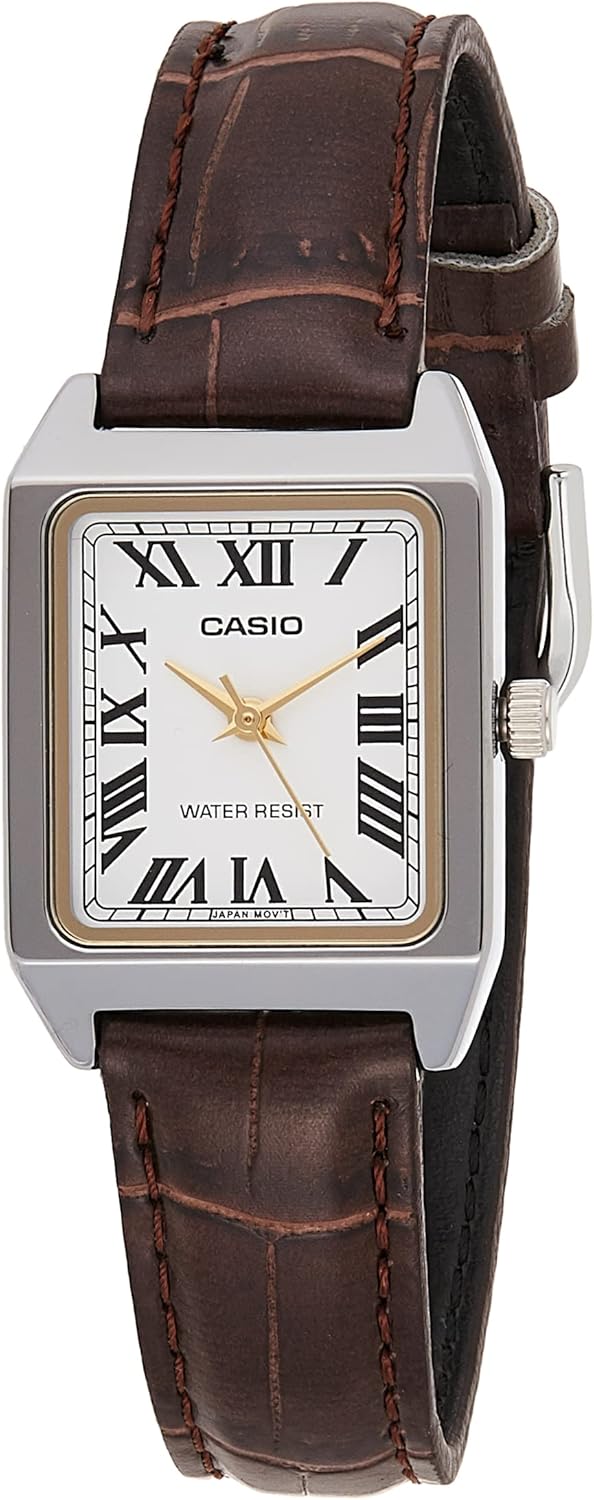 Casio LTPV007L7B2 Women's Rectangular Leather Strap White Roman Dial