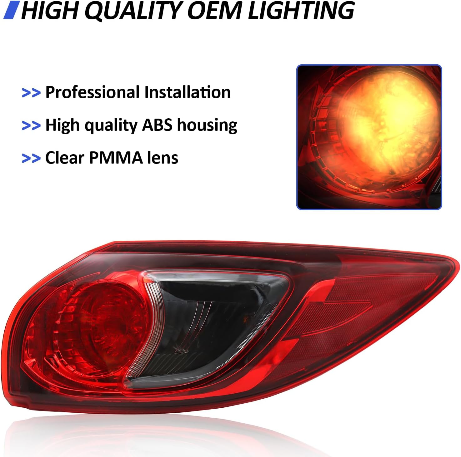 Outer Tail Light Fit for 2013 2014 2015 2016 Mazda CX-5, Halogen Tail Lamp Assembly Replacement Left Driver Right Passenger Side Taillight KD3351160C MA2804111 (Right Passenger Side)