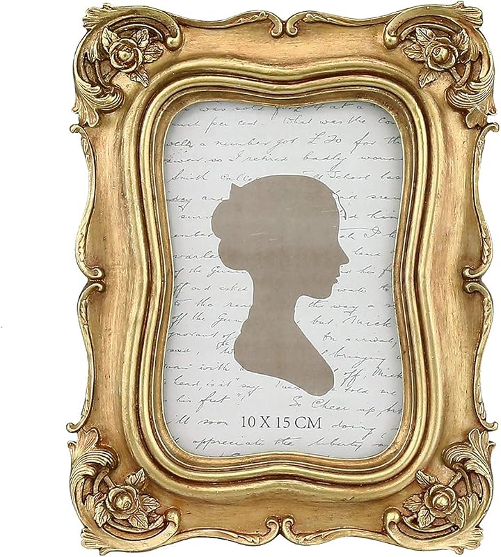 Vintage Picture Frame 4x6 Inch, Luxury Antique Photo Frames with Glass Front, Photo Display, Tabletop Wall Hanging, Gift Ideas, Gold