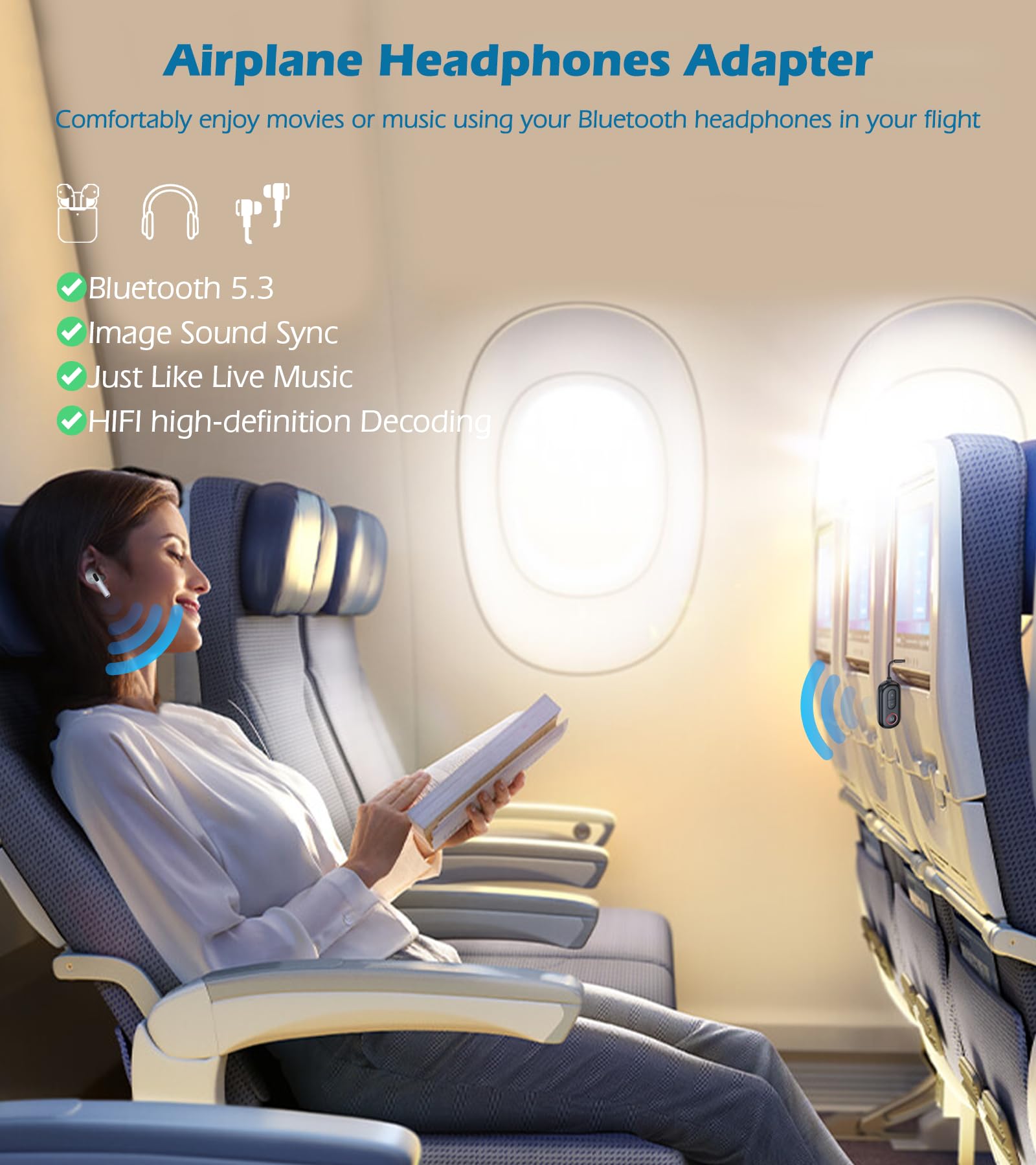 Bluetooth Adapter for Airplane Headphones, KAIY Bluetooth Transmitter Receiver, Wireless Audio Transmitter for TV/PC, AUX Car Adapter for Handsfree Call Music, Music Audio Receiver for Home Stereo