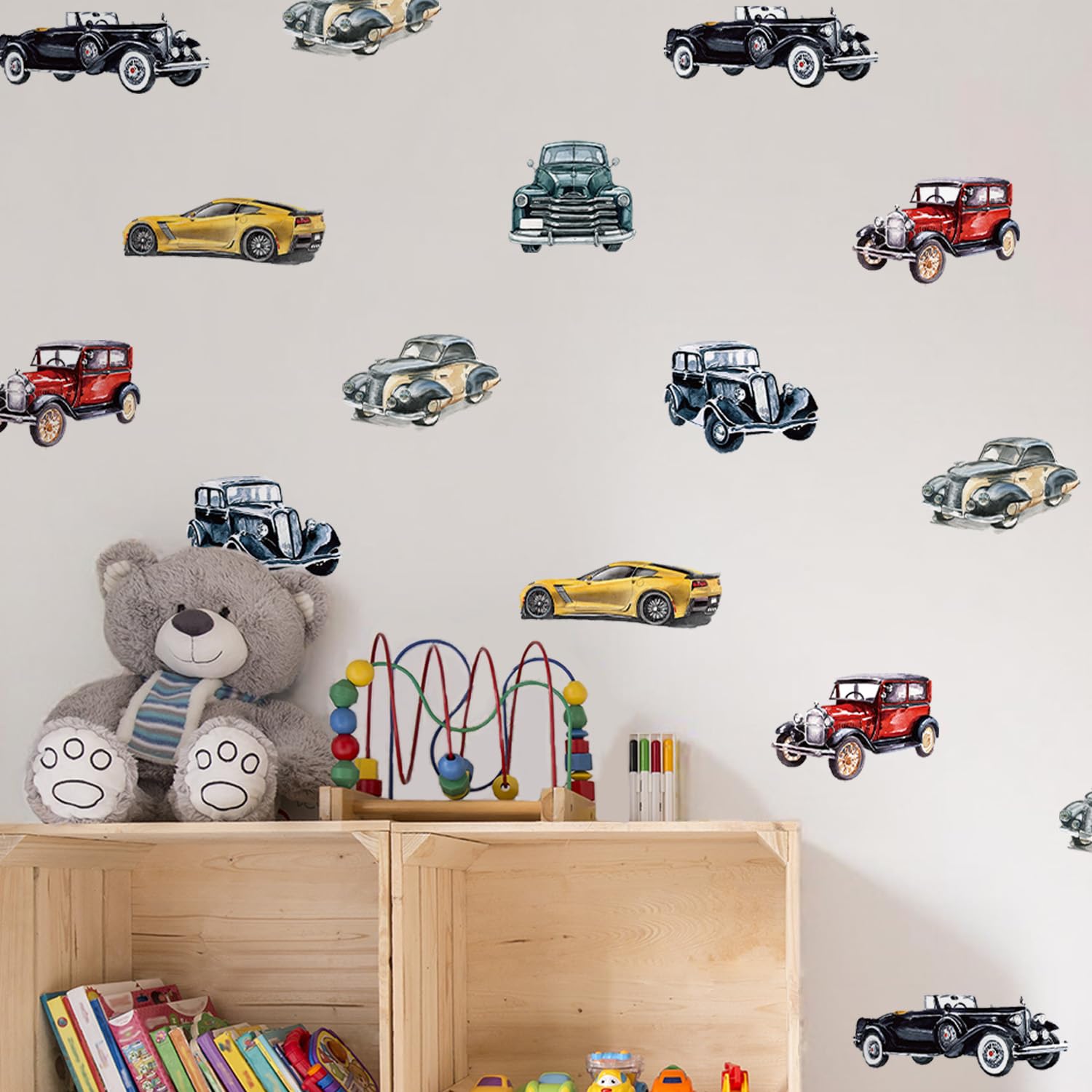 Neukids Boy Car Wall Stickers, 40pcs Vintage Cars Wall Decal for Kids Bedrooms Classroom, Removable Children's Nursery Stickers Walls Boy Baby Toddler Room Decor — image 1