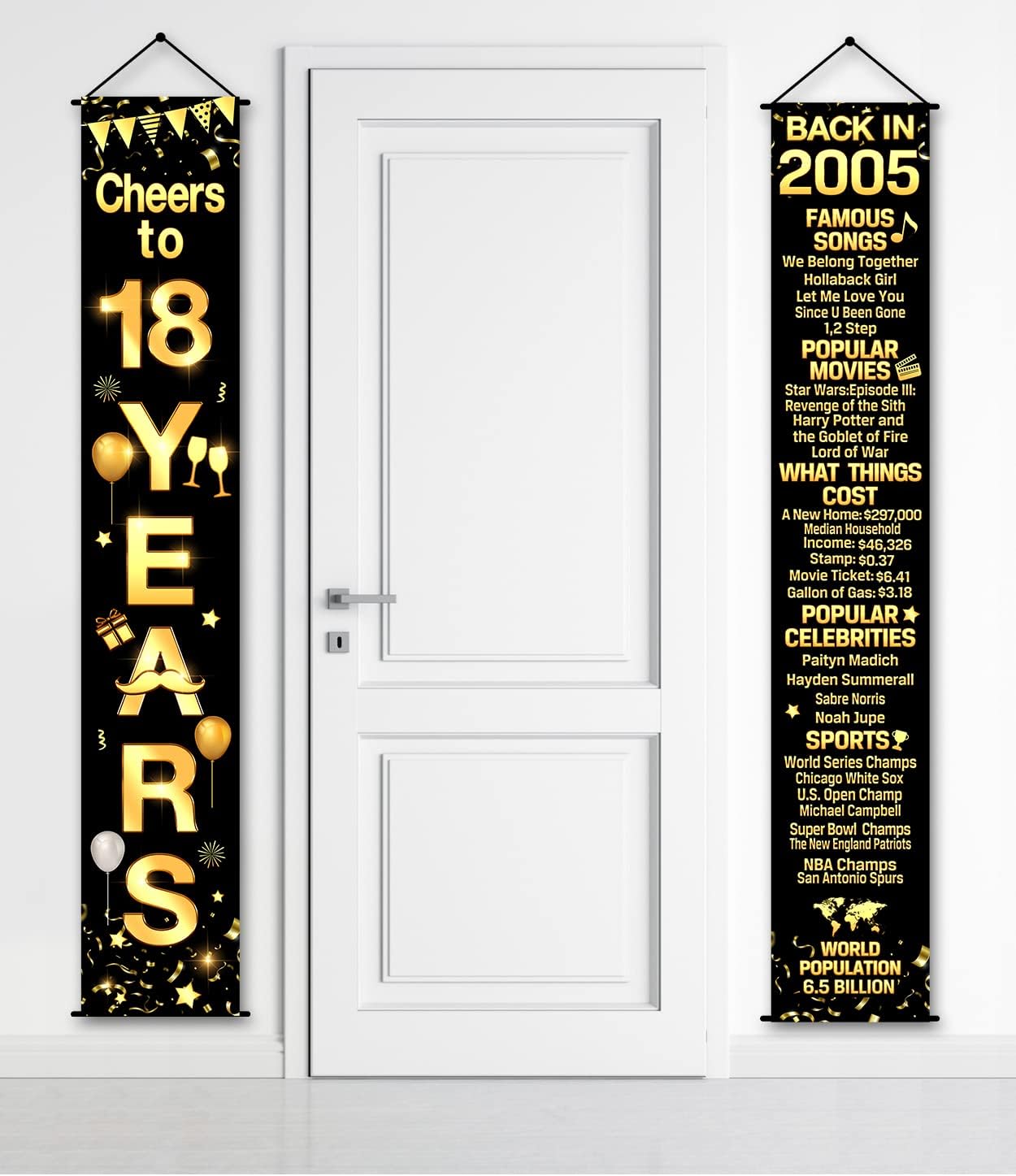 Tartness 18th Birthday Anniversary Party Decorations Cheers to 18 Years Banner Party Decorations Welcome Porch Sign for Years Birthday Supplies (18th-2005)