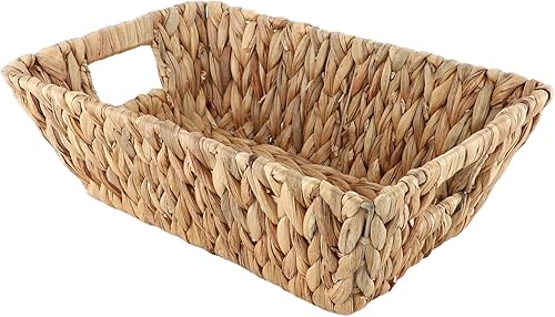 Cestas de jacinto de agua con asas para organizar estantes, cestas de mimbre natural para organización, cestas de almacenamiento tejidas a mano