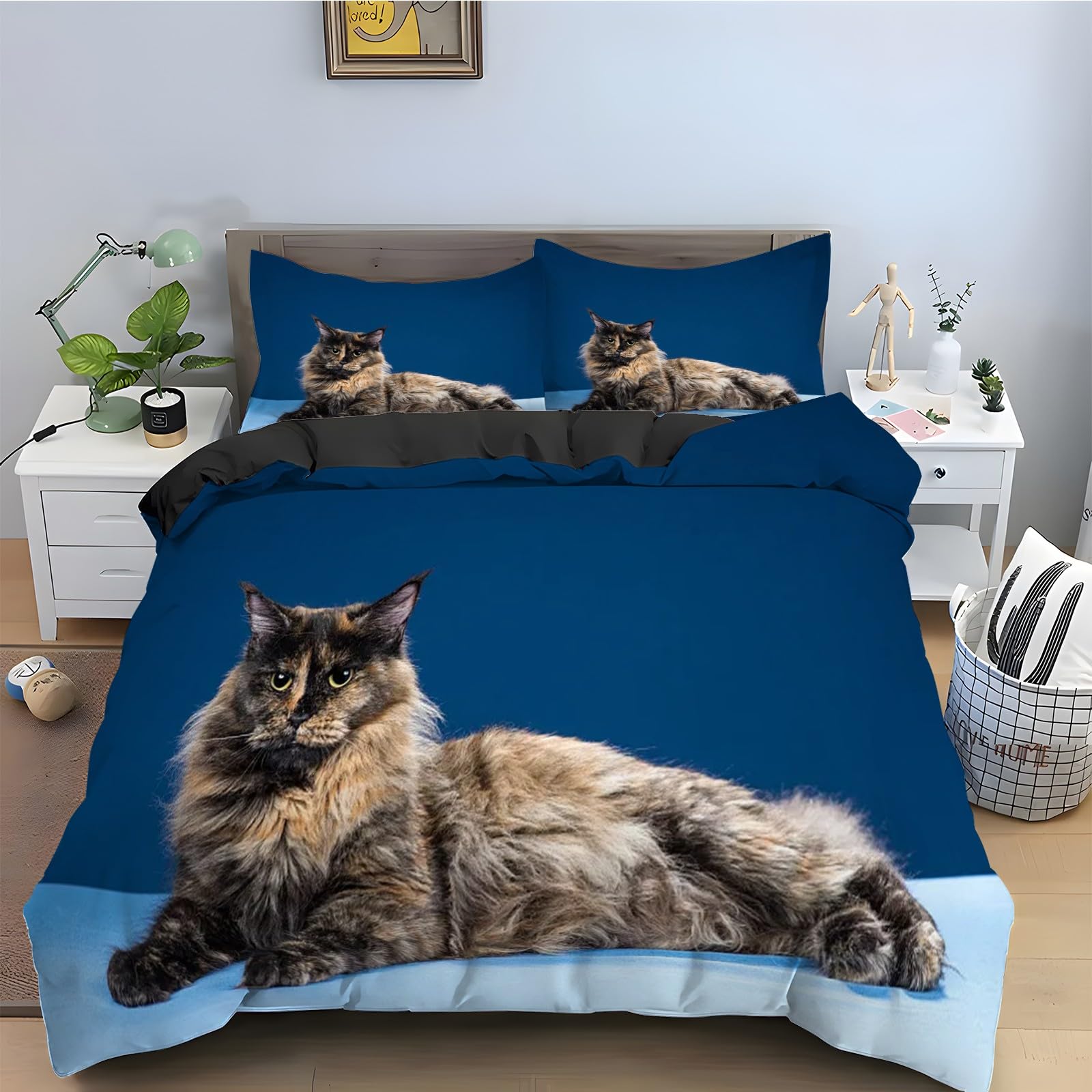 Parure de lit chat Maine Coon 160x200 pour une chambre cocooning et chaleureuse