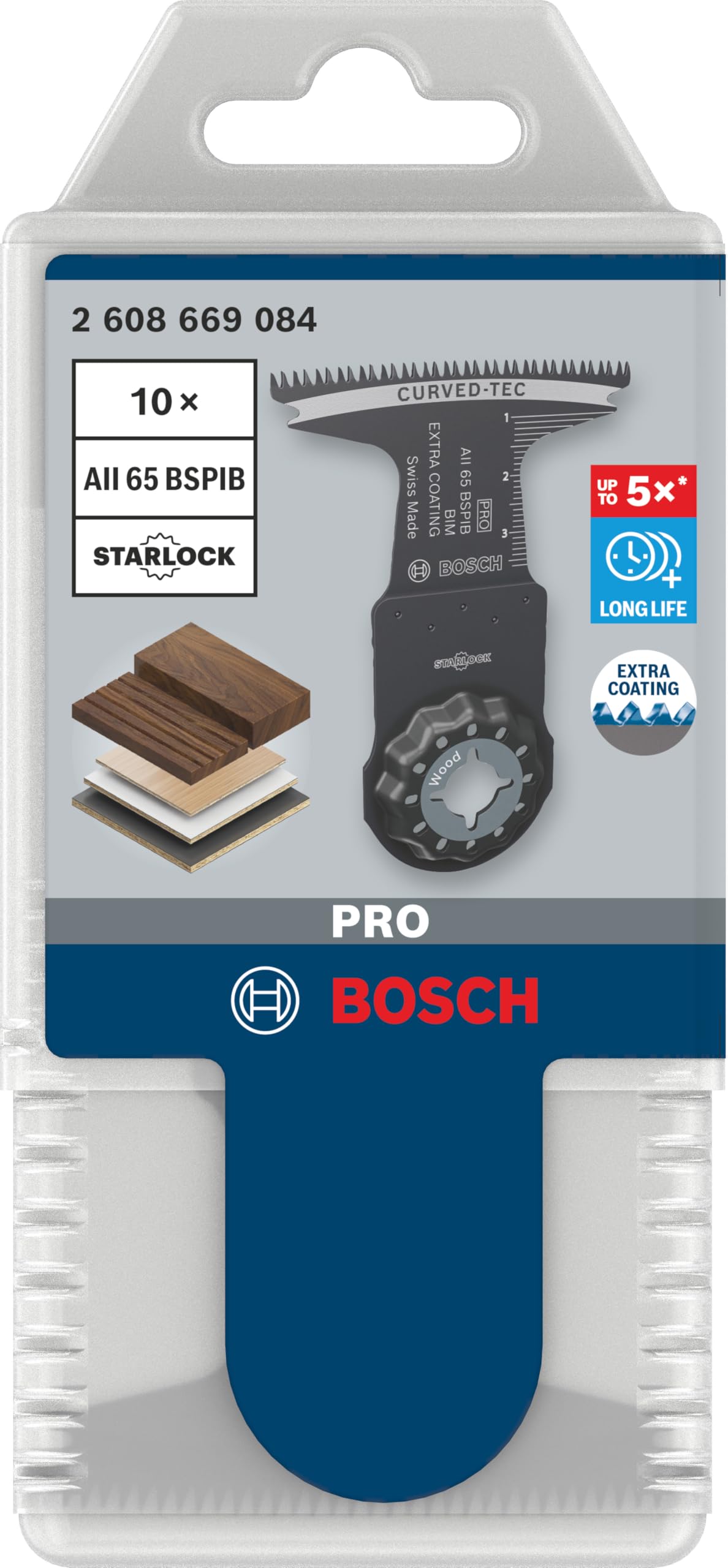 Bosch 10 x PRO AII 65 BSPIB - Lama per sega ad immersione (per legno duro, piastre rivestite in plastica, larghezza 65 mm, accessorio professionale)
