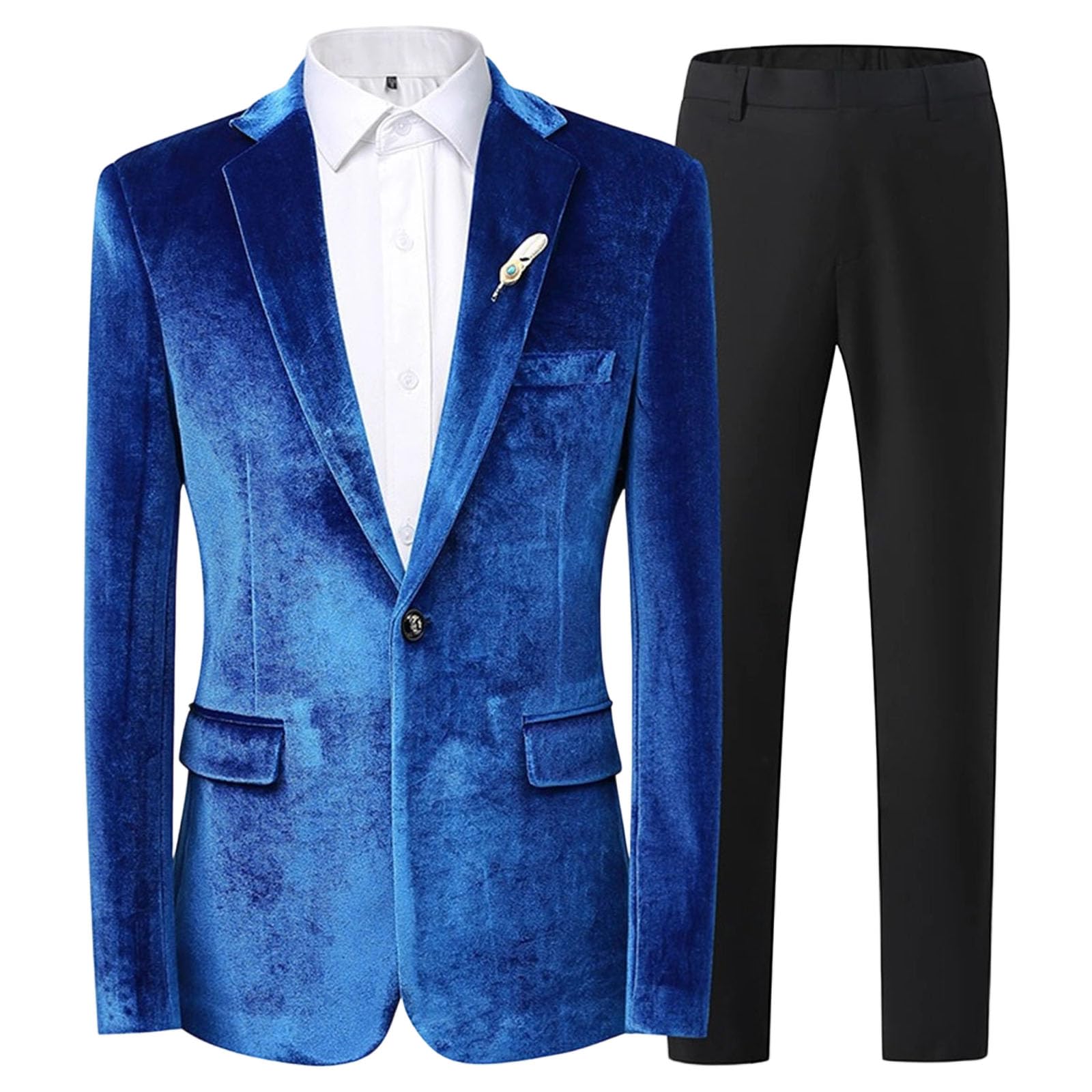 Abito da Uomo in Velluto 2 Pezzi, vestibilità Slim, Smoking con Un Bottone, Blazer e Pantaloni, vestibilità Regolare