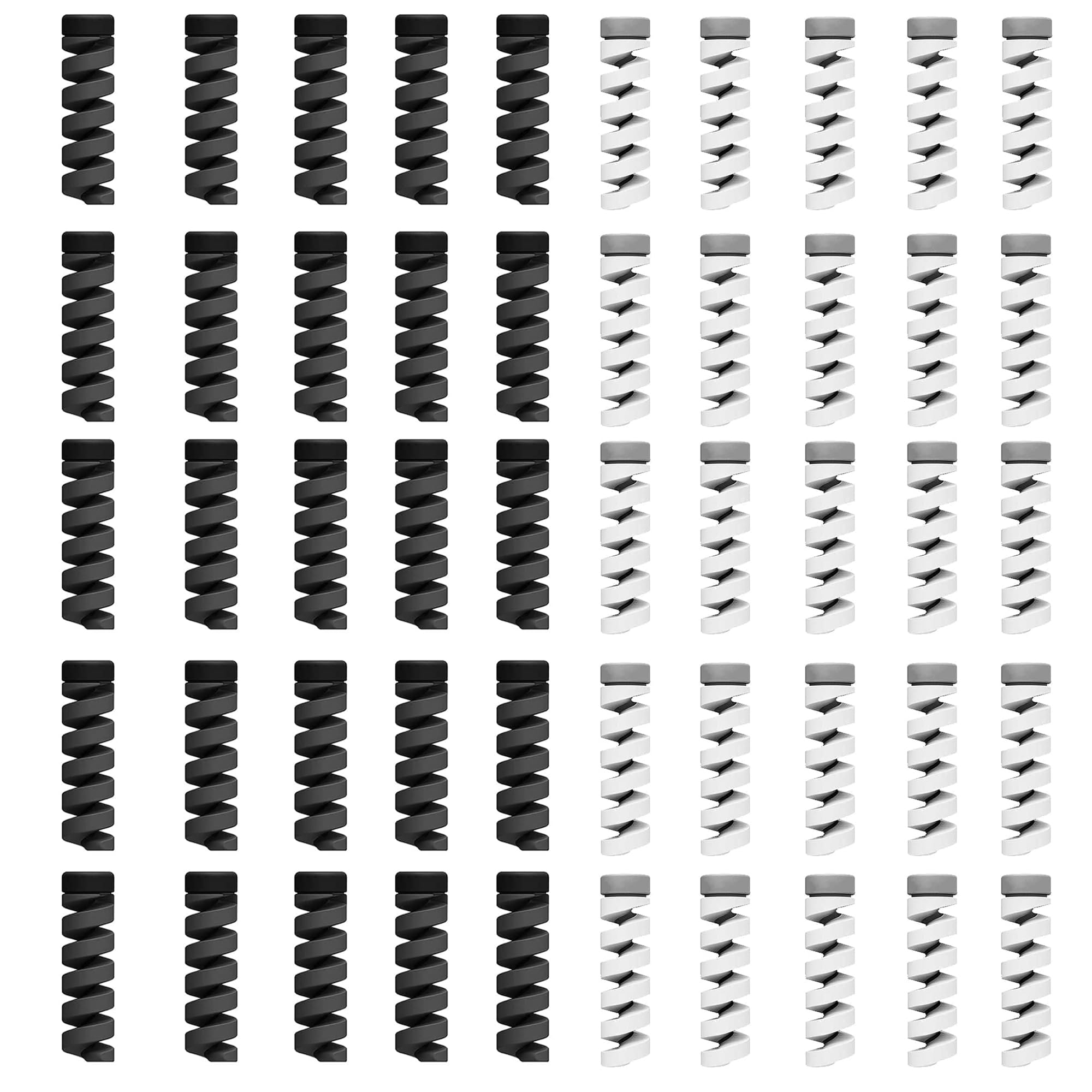 Sounce 50 Pcs Spiral Cable Protectors & Wire Protectors Spring Wire for All Wired Accessories for USB Charger, Data Cable, Headphones, MacBook, Laptop, Elastic Cord Saver (Black & Grey)-image-40