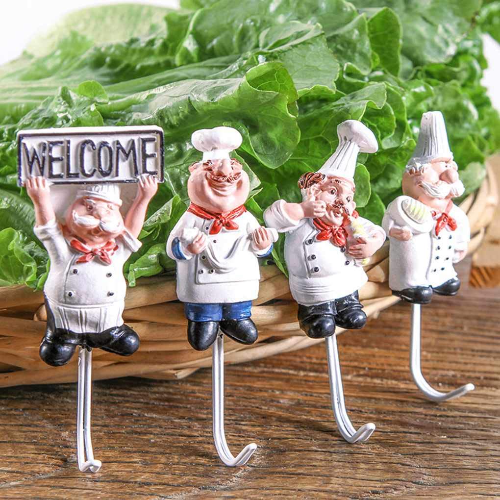 4pcs Chef Cartone Animato in Acciaio Inossidabile Importante Abbigliamento Appendiabiti Cappello Gancio da Cucina in Acciaio Inossidabile Bagno Asciugamano Ganci