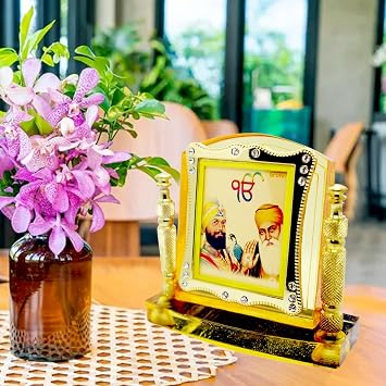BEXCO Guru Nanak Dev Ji & Guru Gobind Singh Ji photo Frame, height 3.5 inch For Car Dashboard, tabletop, Office Desk
