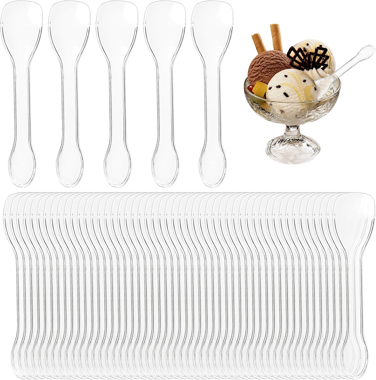 100 Pcs Clear Plastic Spoons (4"/10Cm Long) Reusable Heavy Duty Spoons