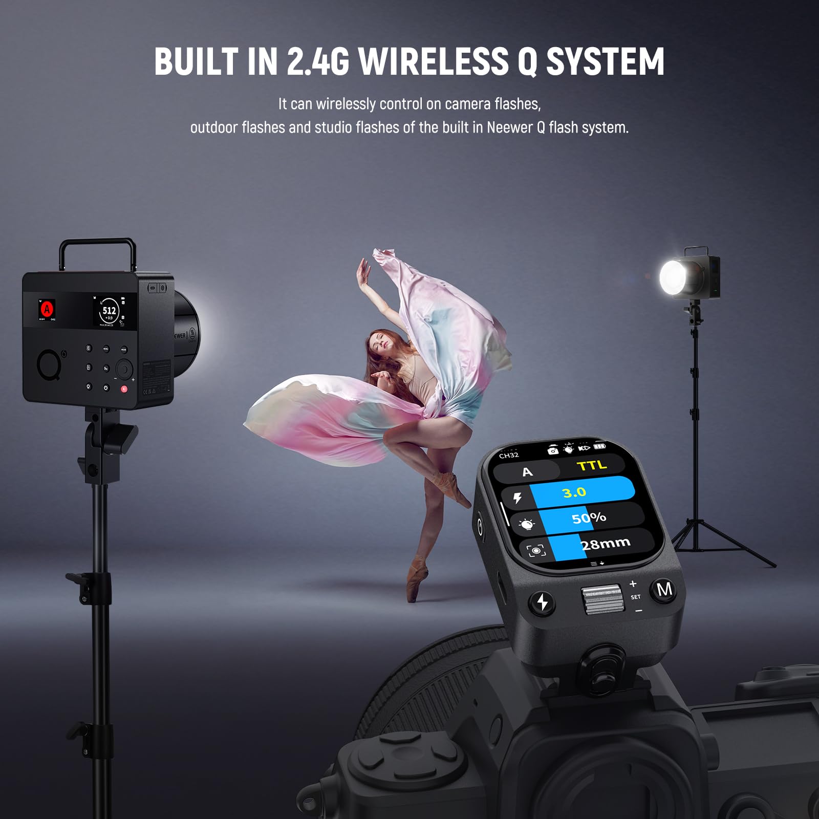 NEEWER QZ-N TTL bezprzewodowy nadajnik wyzwalający lampę błyskową kompatybilny z kamerami Nikon, przełącznik 1/8000s HSS, bateria 1000 mAh, ekran dotykowy OLED do systemu 2,4G Q Z3 Z2PRO Z2II Z2 Z880