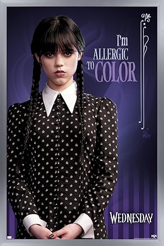 Trends International Wednesday - Póster de pared con texto en inglés "I'm Allergic To Color", 14.72 x 22.37 pulgadas, versión enmarcada plateada