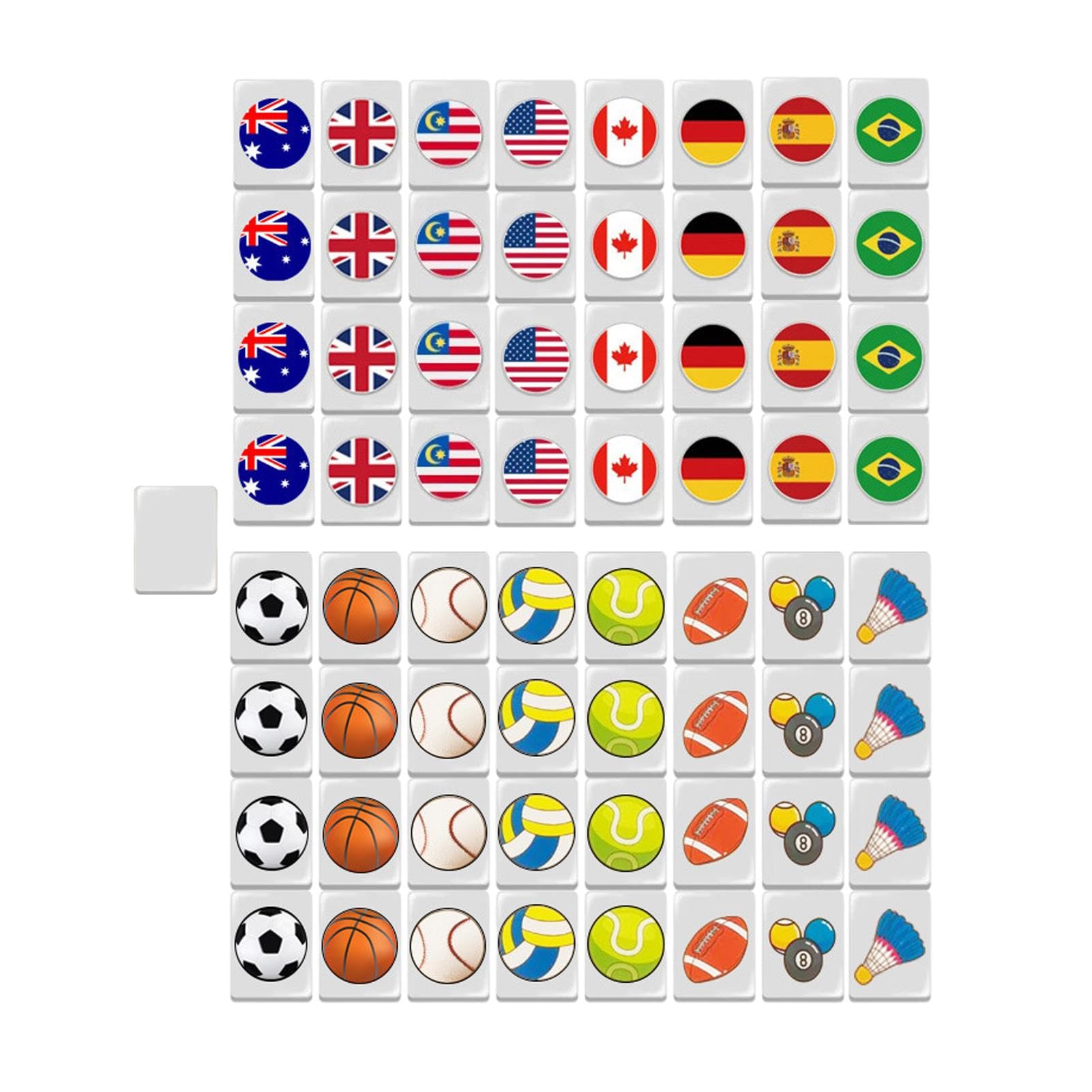 Mahjong Spiele Set,Mahjong Set - Mahjong Blockpuzzle Spiel - Mahjong mit | Nationalflagge,64 Bausteine,Tragbare Gesellschaftsspiele mit Mahjong Fliesen für divert