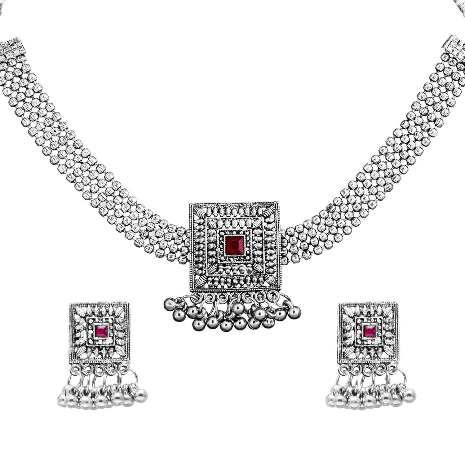 Rang Barse Plated Oxidized Stylish Traditional Ethnic Choker Necklace Jewellery Set for Women (RBSJN_99_S) Rang Barse Plated Oxidized Stylish Traditional Ethnic Choker Necklace Jewellery Set for Women (RBSJN_99_S)