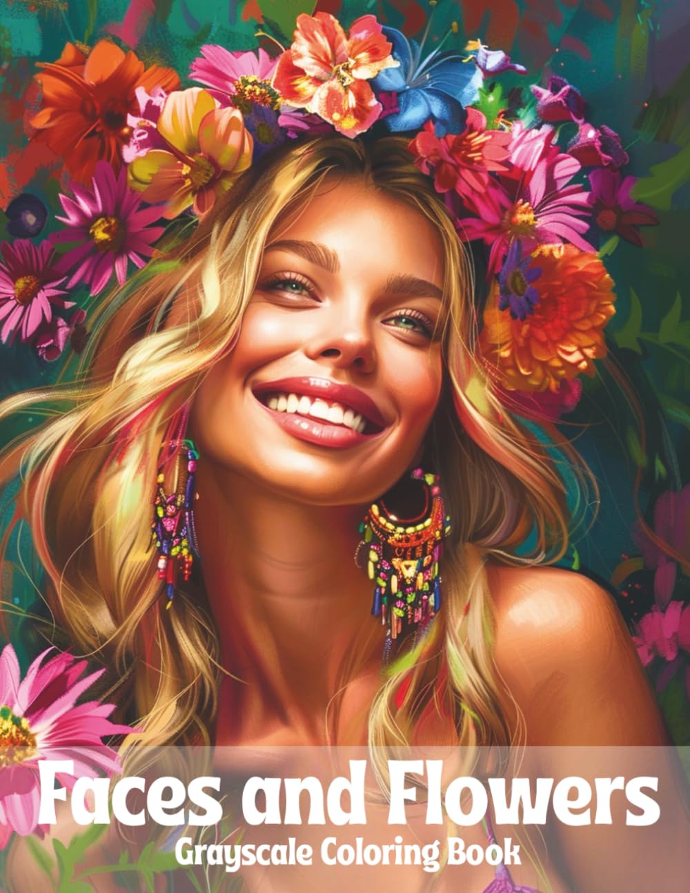 Faces and Flowers Grayscale Coloring Book: Elegant Portraits of Women with Floral Elements – A Relaxing Grayscale Coloring Book