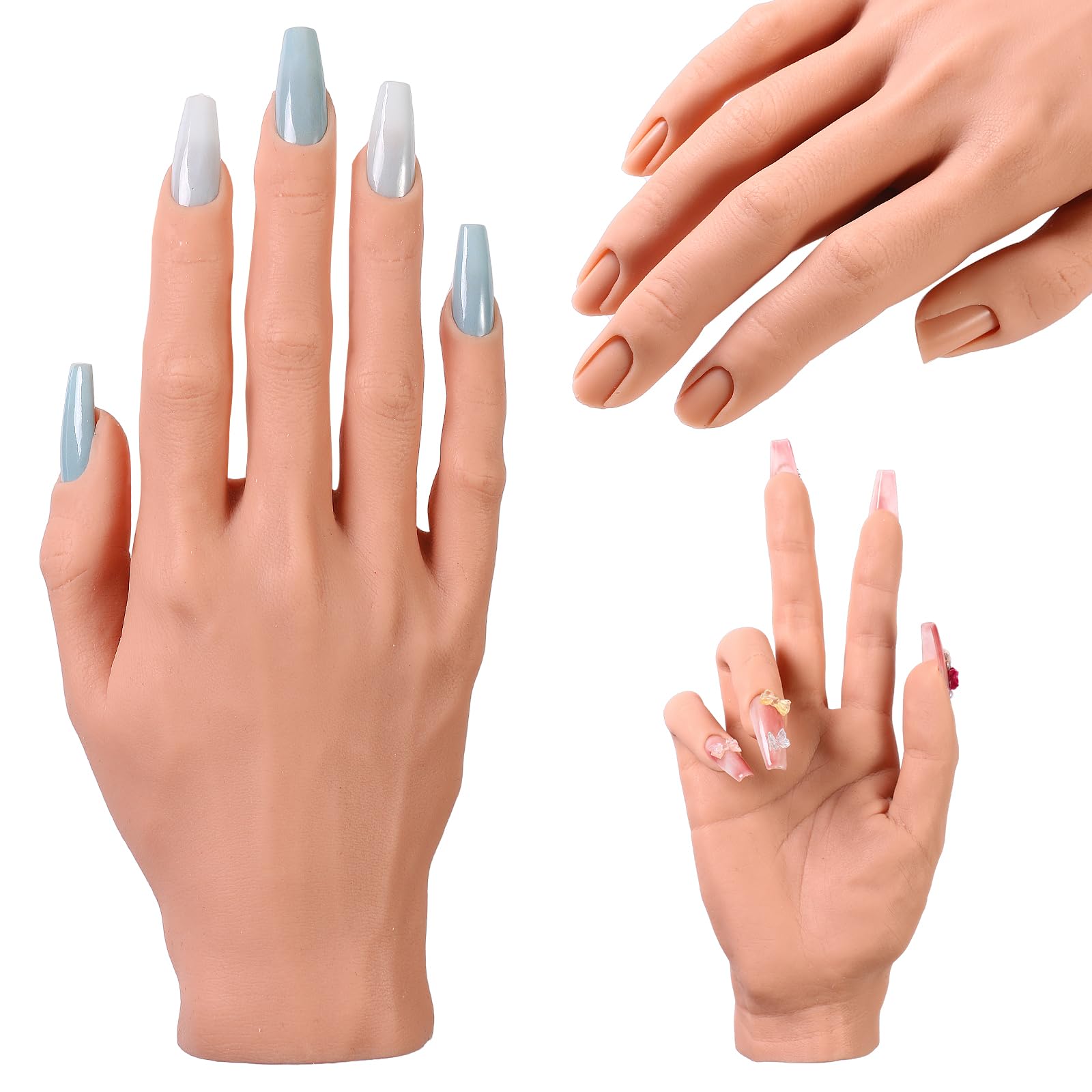 Übungshand für Acrylnägel - Silikon-Nagelübungshand - Flexibles Nagelhandübungsmodell für professionelle Anfänger (-25)